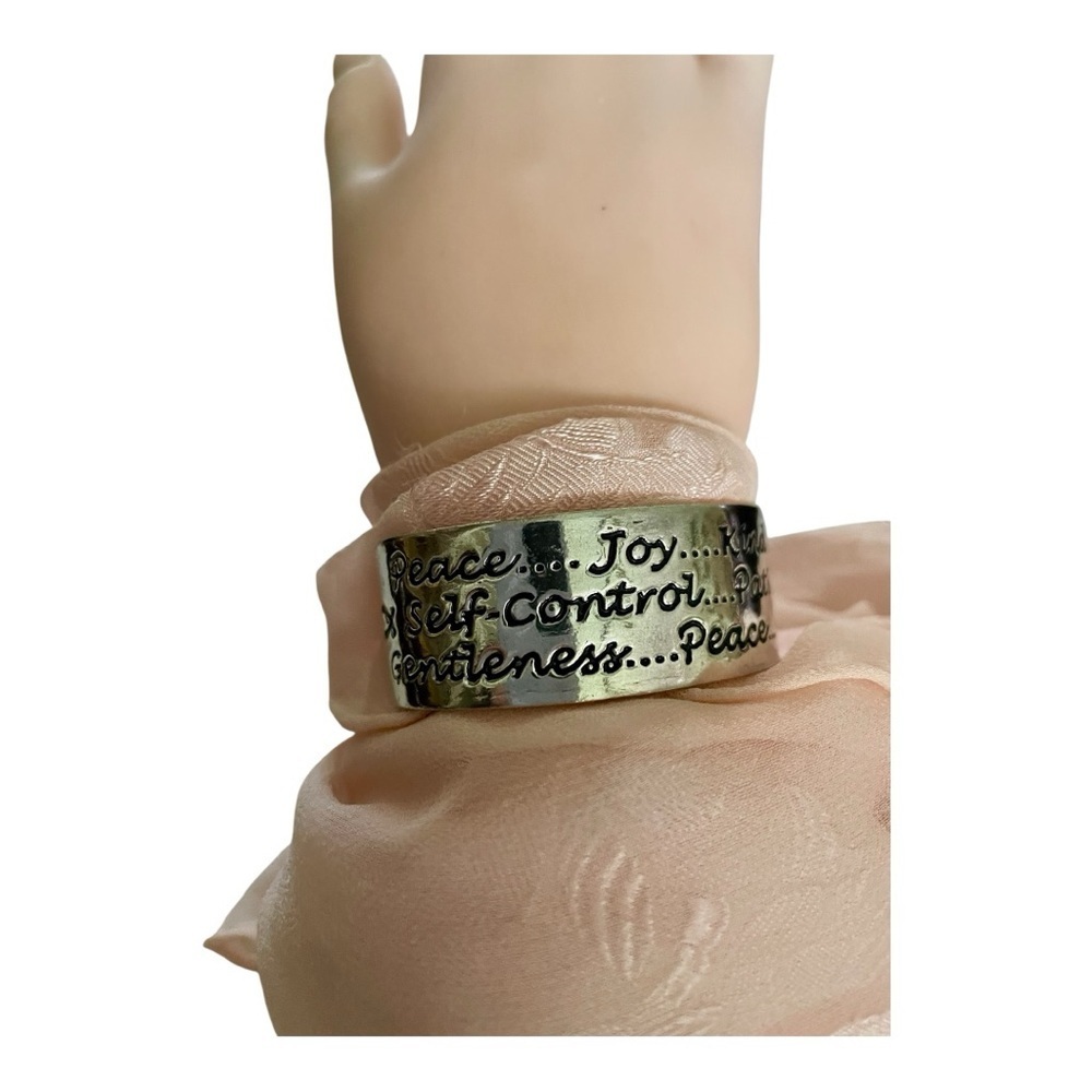 Fruits of the Spirit Inspirational Cuff Bracelet, Silver over Brass. - Picture 3 of 4